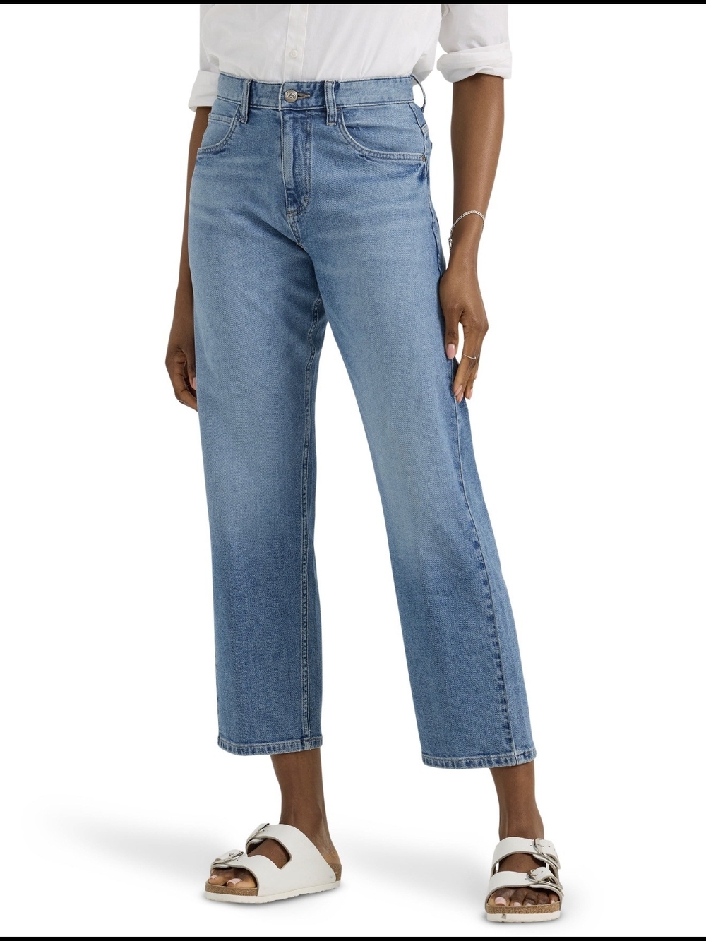Lee Mid-Wash High-Rise Ankle Crop Jeans